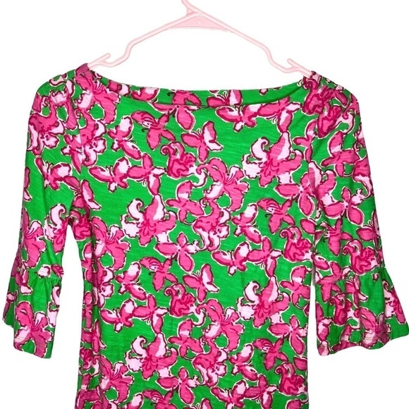 Lilly Pulitzer Tops - Lilly Pulitzer Boatneck Belle Top All A Flutter Pink Green Butterfly Extra Small